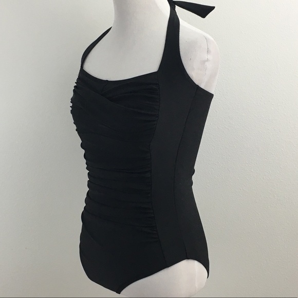 Black Ruched One Piece Swimsuit - Picture 3 of 12